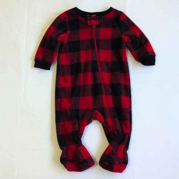 joe fresh buffalo check fleece zipper footie sleeper pajamas 0-3 months baby - Picture 1 of 5
